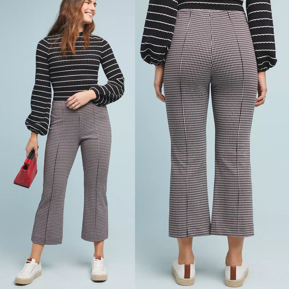Eva Franco Anthropologie Houndstooth Margot High Rise Kick Flare Ankle Pants Lg
